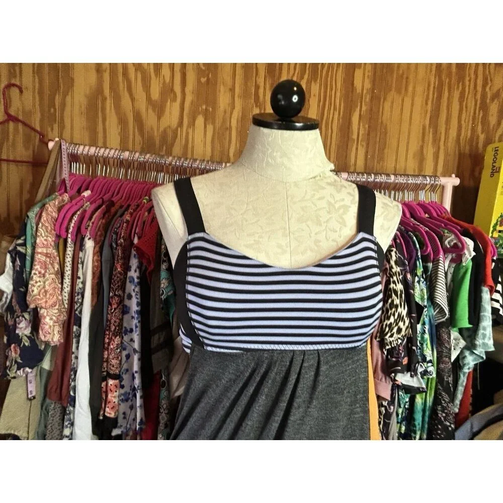 Lululemon Run Back On Track Tank Built in‎ Bra Blue Heathered Gray Drawstring 6